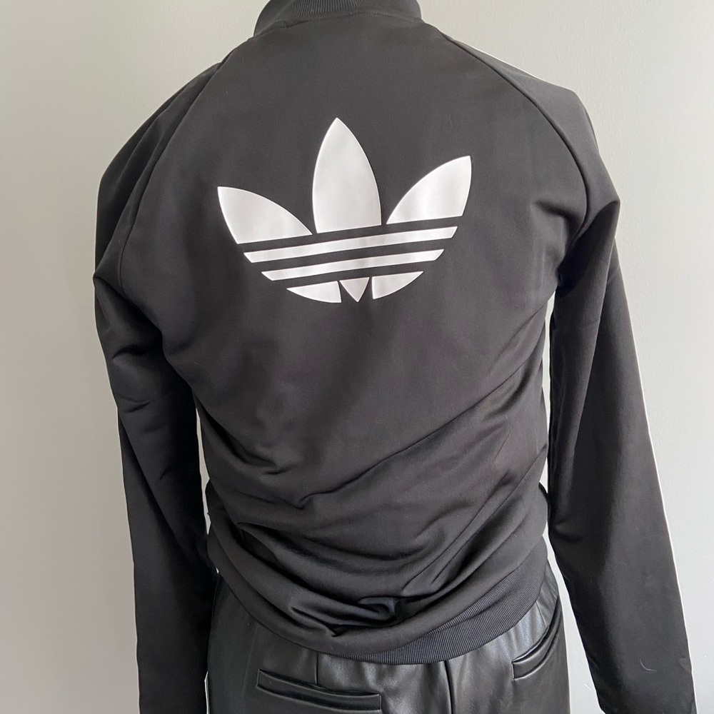 Adidas S Black Three Stripe Full Zip Athletic Sports Active Jacket Pockets - Picture 3 of 6